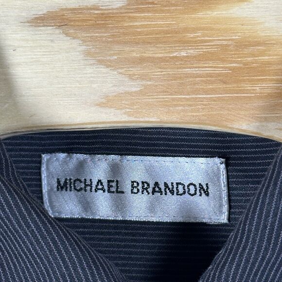 Michael Brandon Shirt Men’s Large Short Sleeve Button Down Black‎ Stripped Shirt - Picture 2 of 12